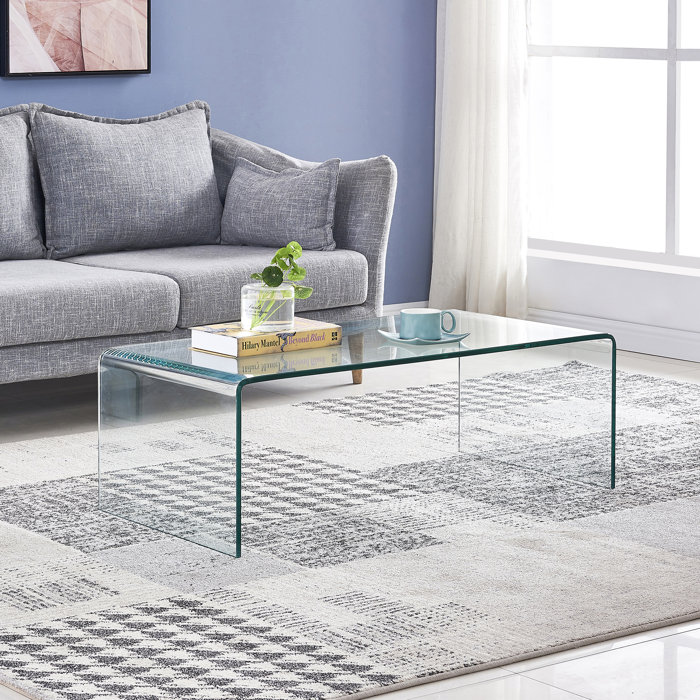 Wrought Studio Clear Coffee Table, Tempered Glass Coffee Tables, Modern Small Living Room Tables